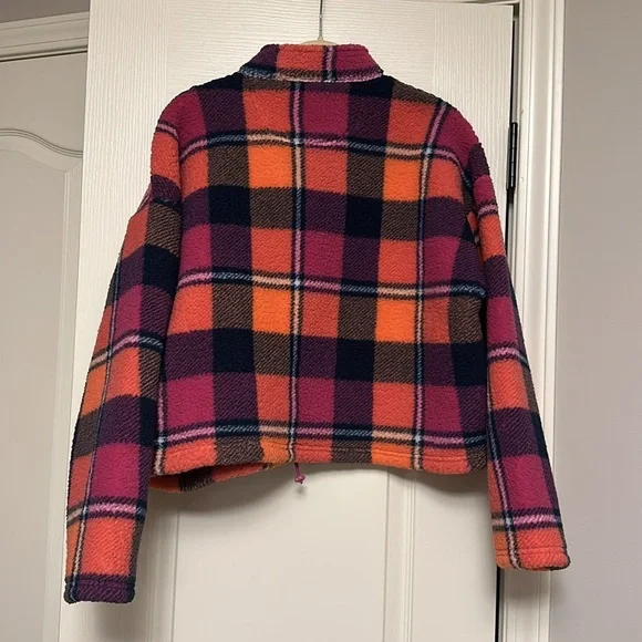 NWT American Eagle Women Plaid Fleece Sherpa 1/4 Zip Crop Jacket *M* - Picture 4 of 5